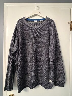 Jack & Jones Men's Marled Navy and Gray Crewneck Sweater